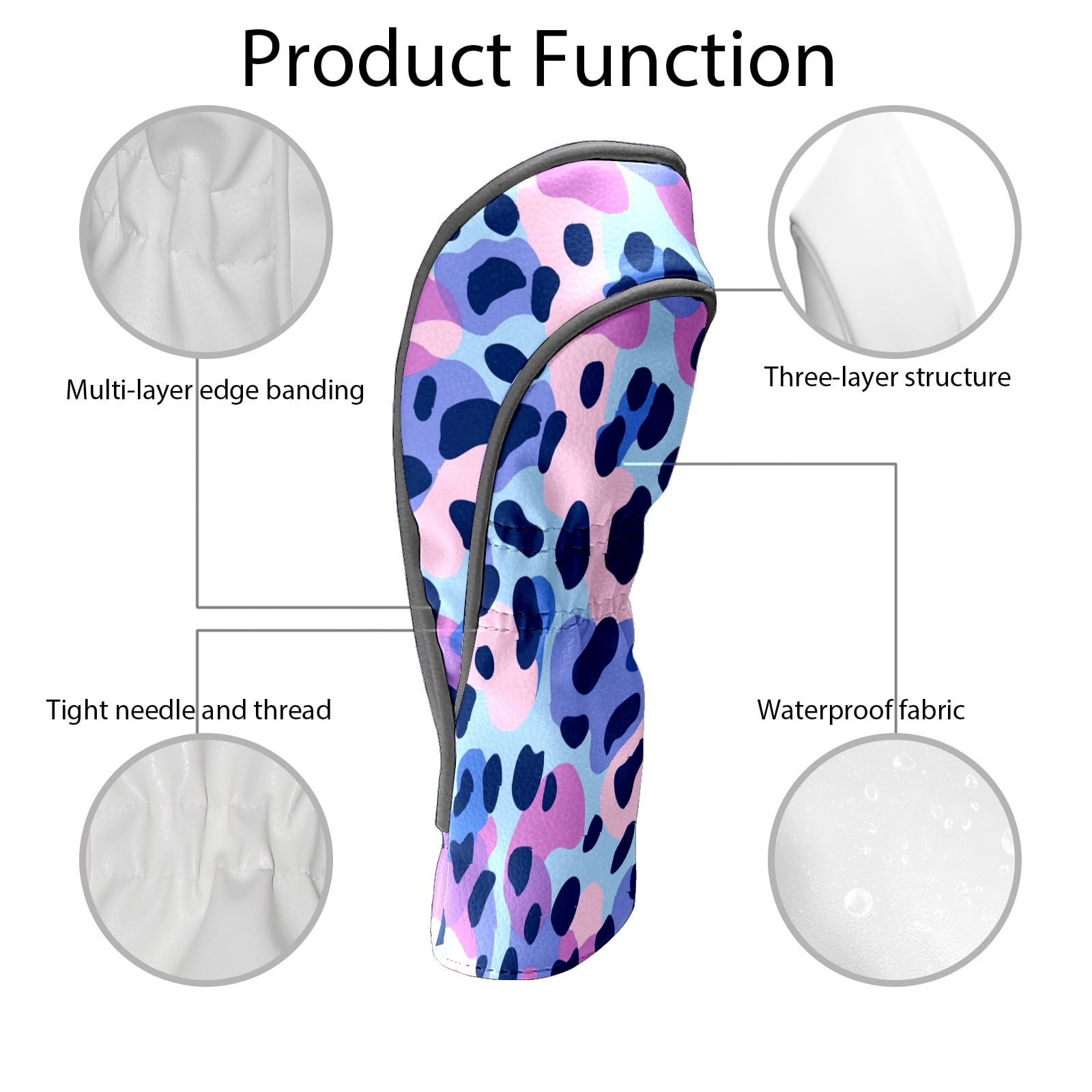 Golf Club Covers PU Leather Waterproof Head Covers for Fairway Woods Hybrids Colorful Leopard Print
