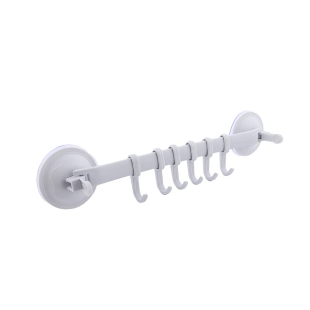 Bewildely Colgador de pared Vacío 6 Ganchos Estante Soportes colgantes Ventosa Succionador Almacenamiento Sin costuras Multiusos para el hogar Juegos de accesorios de baño Blanco