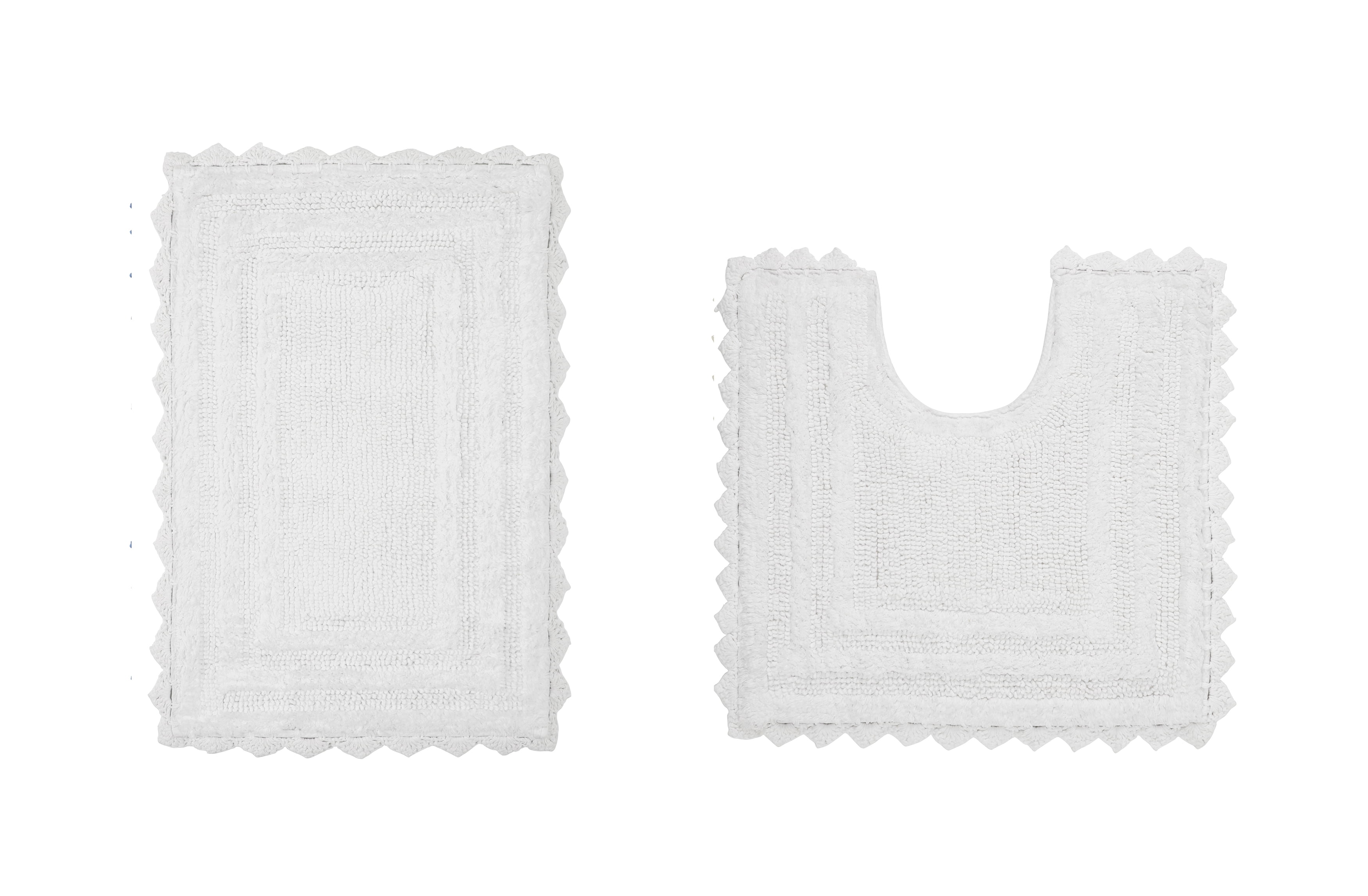Better Trends 2 Piece Bathroom Rugs Set 100% Cotton, Soft Tufted Bath Mat, Water Absorbent & Reversible Bath Rug (White) Lilly Crochet Collection