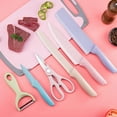 thumbnail image 4 of Toytexx 6-Piece Colorful Kitchen Knife Set with Peeler & Scissors – Cleaver, Chef, Bread & Paring Knives, High-Grade Stainless Steel Blades, Ergonomic Pastel Handles for Home Cooking & Meal Prep, 4 of 9