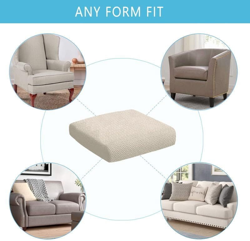JIAN YA NA 2-Piece Waterproof Cushion Covers Replacement, Outdoor Patio Sofa Seat Cushion Slipcovers, Elastic Outdoor Furniture Protector (Beige)