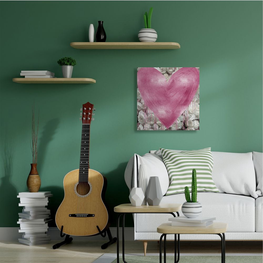 Stupell Industries Pink Heart over Roses with Paint Drip Designed by Lindsay Rodgers