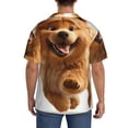 thumbnail image 3 of Lsque Happy Fluffy Running Dog print Men's Cuban Collar Short Sleeve Shirt Summer Beachwear Casual Button Down Fashionable Vacation Leisure Shirt-XX-Large, 3 of 7