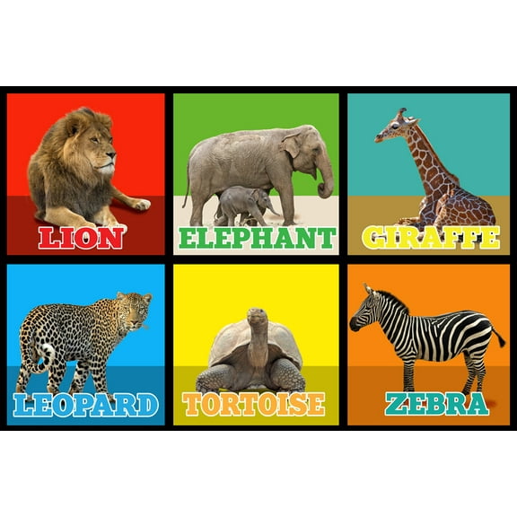 KidCarpet.com Animal Picture Squares 4'x6' Rectangle Animals Area Rug | Kids Rug Carpet for Children Bedroom, Toddler Classroom Baby Playroom | Educational Learning Carpet for Kids