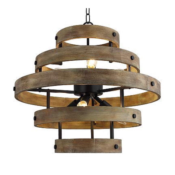 6 Lumières x 22 Pouces Grand Métal Bois Vertige Géométrique Lustre Industriel Ferme Lanterne Suspendue Foyer Suspension Ampoule Edison Cadre Ouvert Abat-Jour en Bois