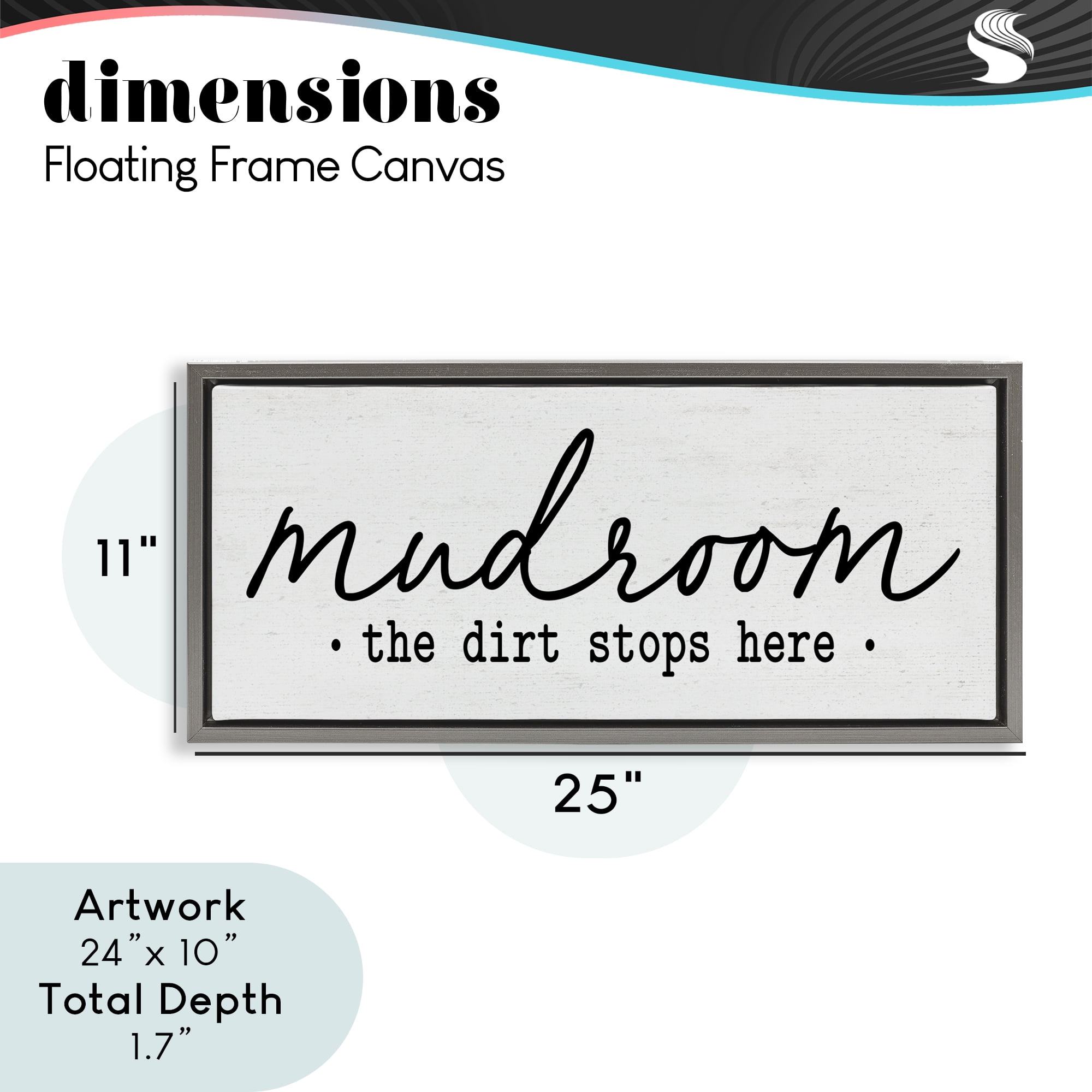 Mudroom Script Dirt Stops Here Gray Framed Floater Canvas Wall Art, design by Lettered and Lined
