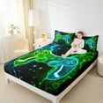thumbnail image 4 of Manfei Neon Gamepad Boys Twin Sheet Sets, Green Cyan Honeycomb Geometric Twin Fitted Sheet, Modern Video Game Lover Flat Sheet, Luxury Bedroom Decor, 3 Pieces, 4 of 7