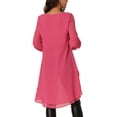 thumbnail image 3 of Women's High Low Tops Lantern Long Sleeve Round Neck Dressy Casual Chiffon Asymmetrical Tops Blouse S Hot Pink, 3 of 6