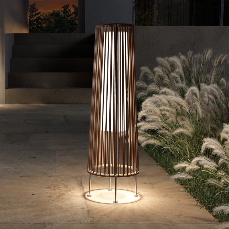 Solar Floor Lamp Outdoor, Waterproof Rattan Solar Lantern Lights for Patio, Yard, Garden, Lawn, Porch, Pathway Decorations, Auto Shut-off, Light Brown