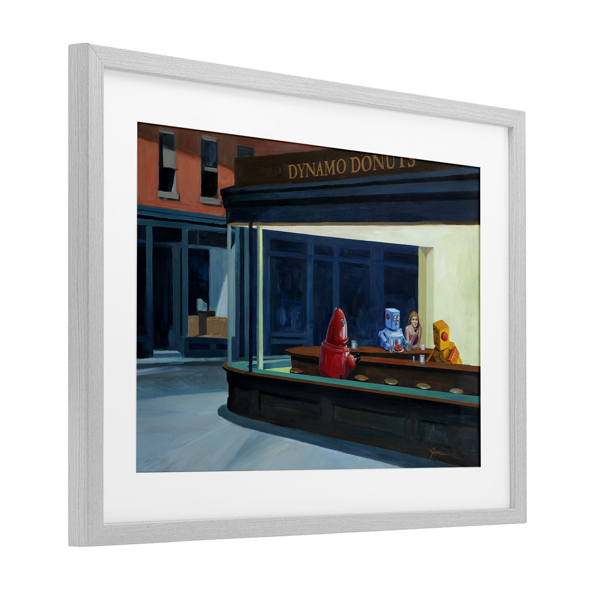 Stupell Industries Robots in Donut Shop Gray Framed Print Under Glass, design by Eric Joyner