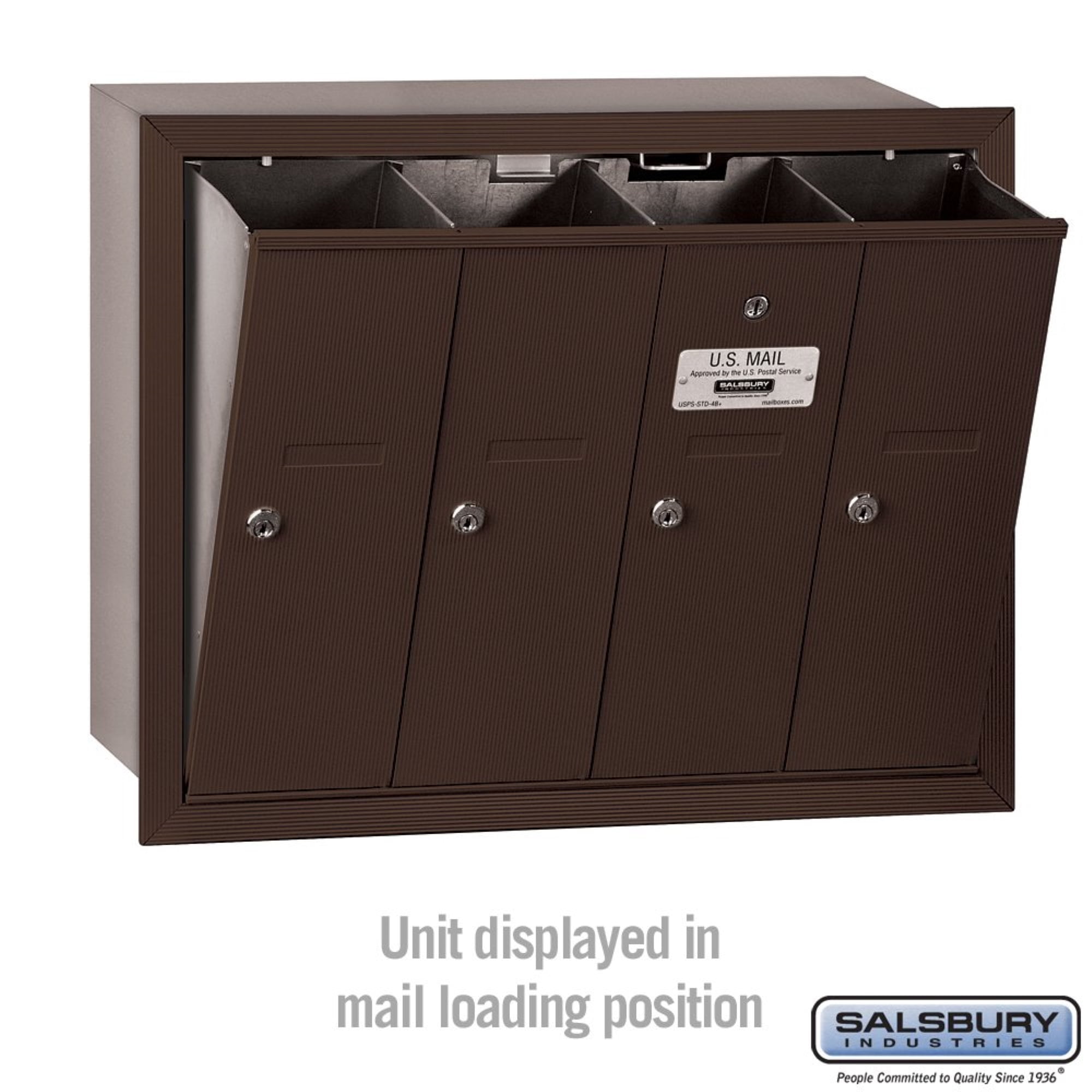 Salsbury Industries 3504ZRU Vertical Mailbox - 4 Doors - Bronze - Recessed Mounted - USPS Access