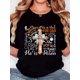 thumbnail image 1 of Home Relaxation] Women's Retro Minimalist Cross & Bow Graphic T-Shirt - "He Is Risen" Inspirational Design, Black Crew Neck Tee, Casual Comfort Fit, Short Sleeve, Casual Attire, 1 of 7