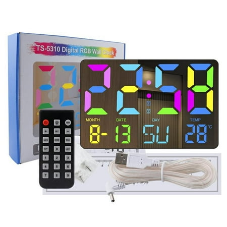 Digital Alarm Clock LED Mirror Wall Desk Clock Large Display with Remote Control