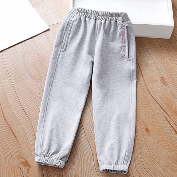 FAIOROI Girl's Cotton Sweatpants for Girls Kids, Gray, Size 4-5T, Winter Warm, Straight Casual, Loose Long, Elastic Waisted, Leg Straight, Athletic Leggings, Solid Color