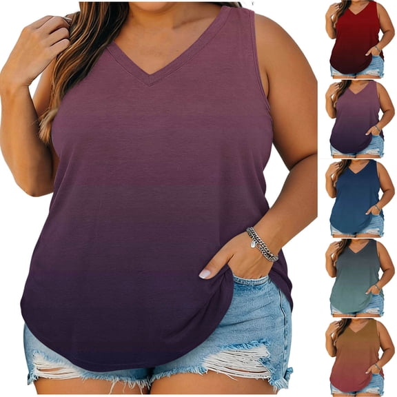 Aboser Plus Size Tank Tops for Women Trendy Tie Dye T Shirts Loose Fit V Neck Tanks Breathable Soft Sleeveless Basic Tees Casual Beach Vacation Shirt
