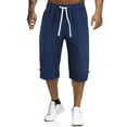 thumbnail image 2 of BXINGOHAI Mens Sports Capri Pants Lightweight Loose Fit 3/4 Pants Solid Drawstring Pants Outdoor Athletic Running Pant With Pockets Navy,XXXXL, 2 of 6