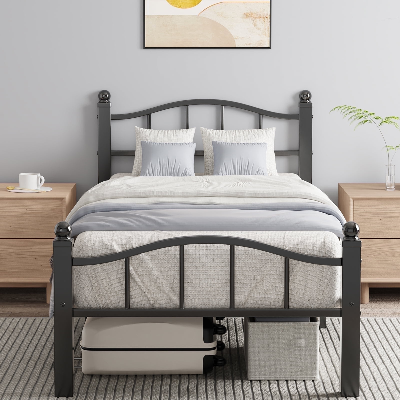 Twin XL Bed Frames, Noise-Free Design & Underbed Storage Heavy Duty Bed Frames with Headboard No Box Spring Needed/Tool-Free Assembly