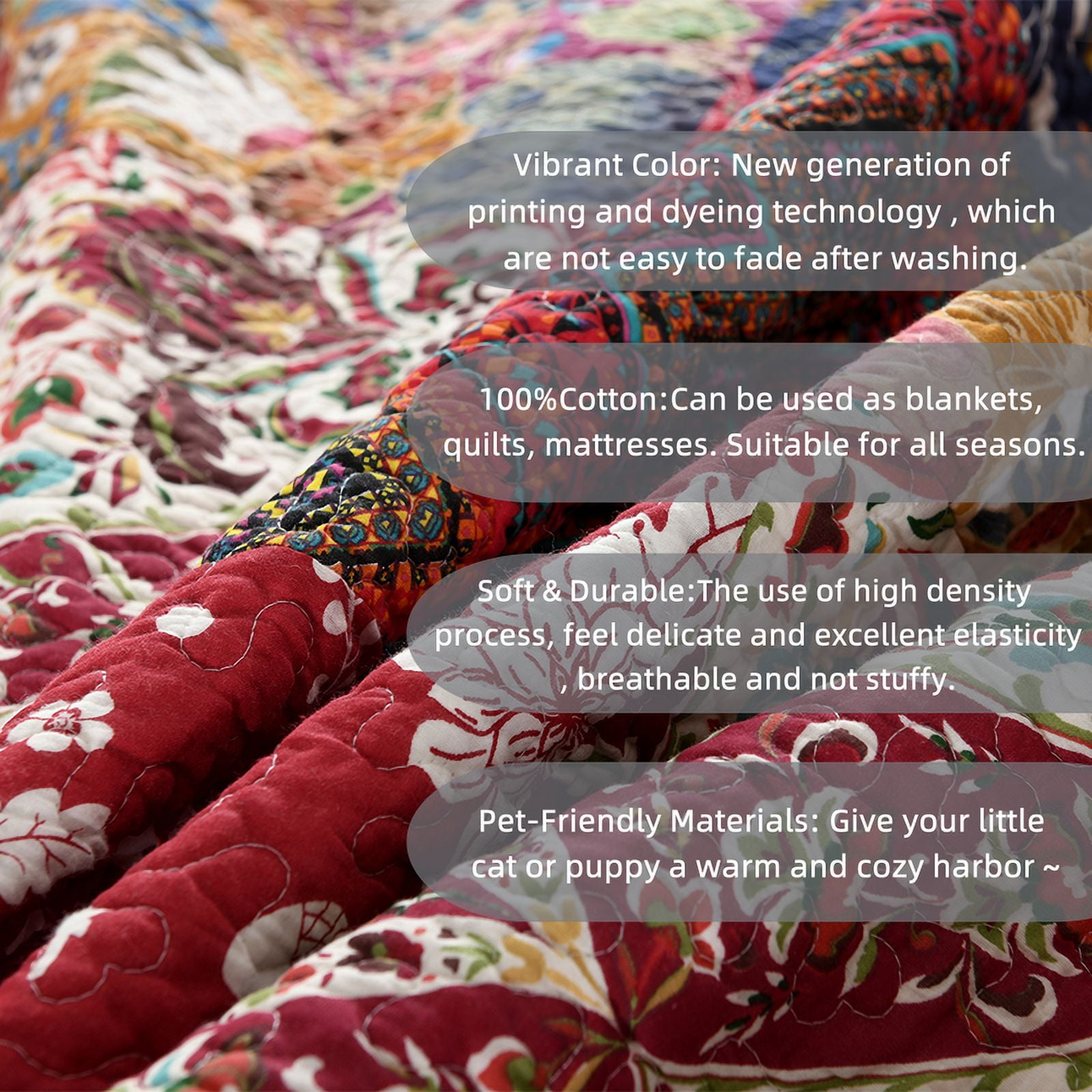 Visimisi 100%Cotton Bedspread Quilt Bedding Sets 3 Pieces Reversible Coverlet Sets Comforters Gorgeous Paisley Floral Patchwork Red Bedspread, King Size