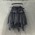 thumbnail image 3 of Fsqjgq Mini Skirts for Women Patchwork Mesh Jean Skirt with Belts Trendy Pleated A Line High Waisted Denim Skirt Tulle Skirts, 3 of 4