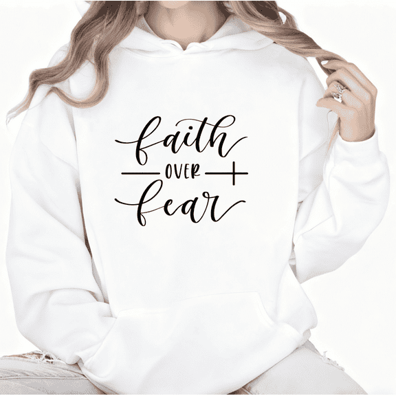 Women's White Print hoodie Graphic Sweatshirt Faith Over Fear Inspirational S-2XL Tops