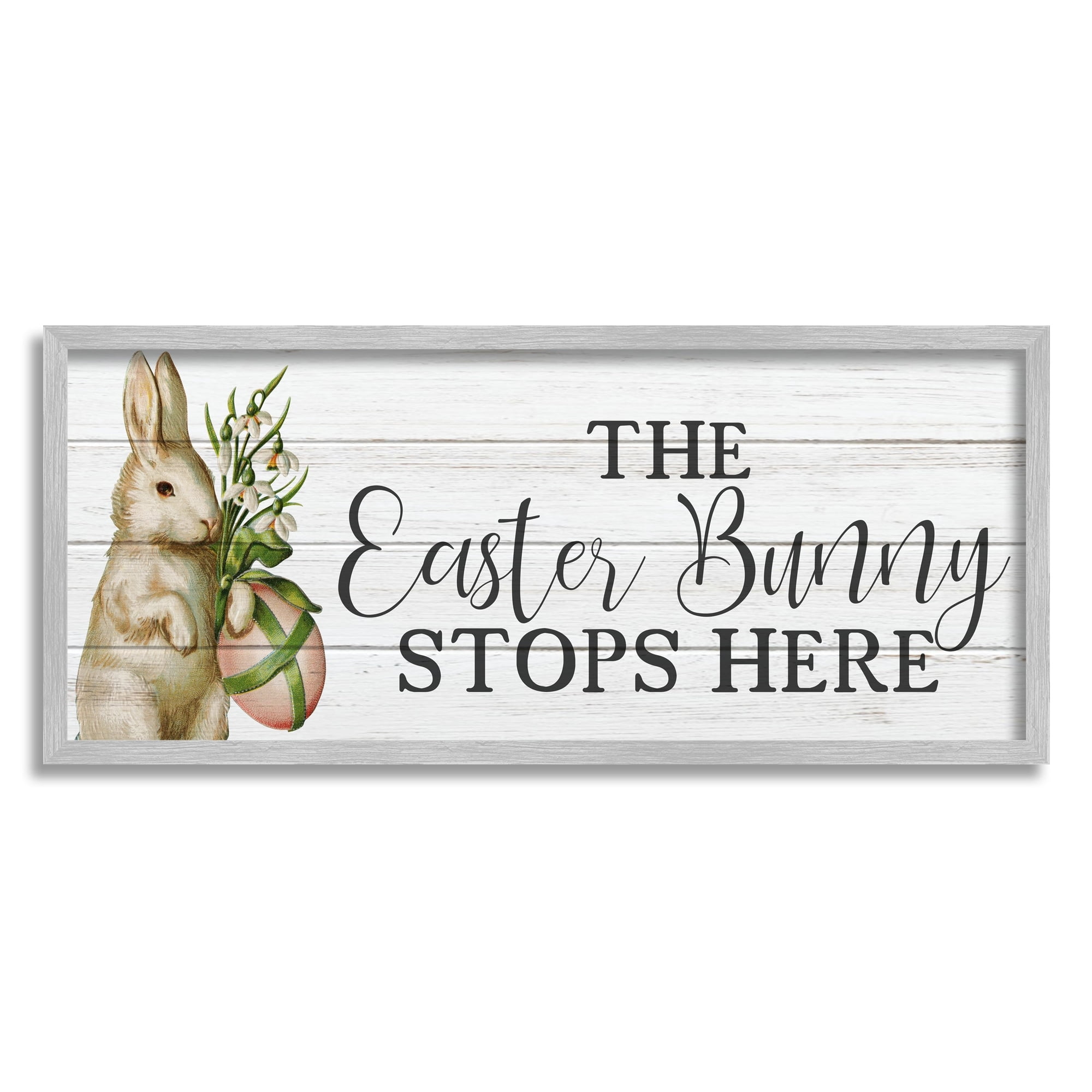 Easter Bunny Stops Here Country Grain Pattern Phrase Animals & Insects Graphic Art Framed Art Print Wall Art
