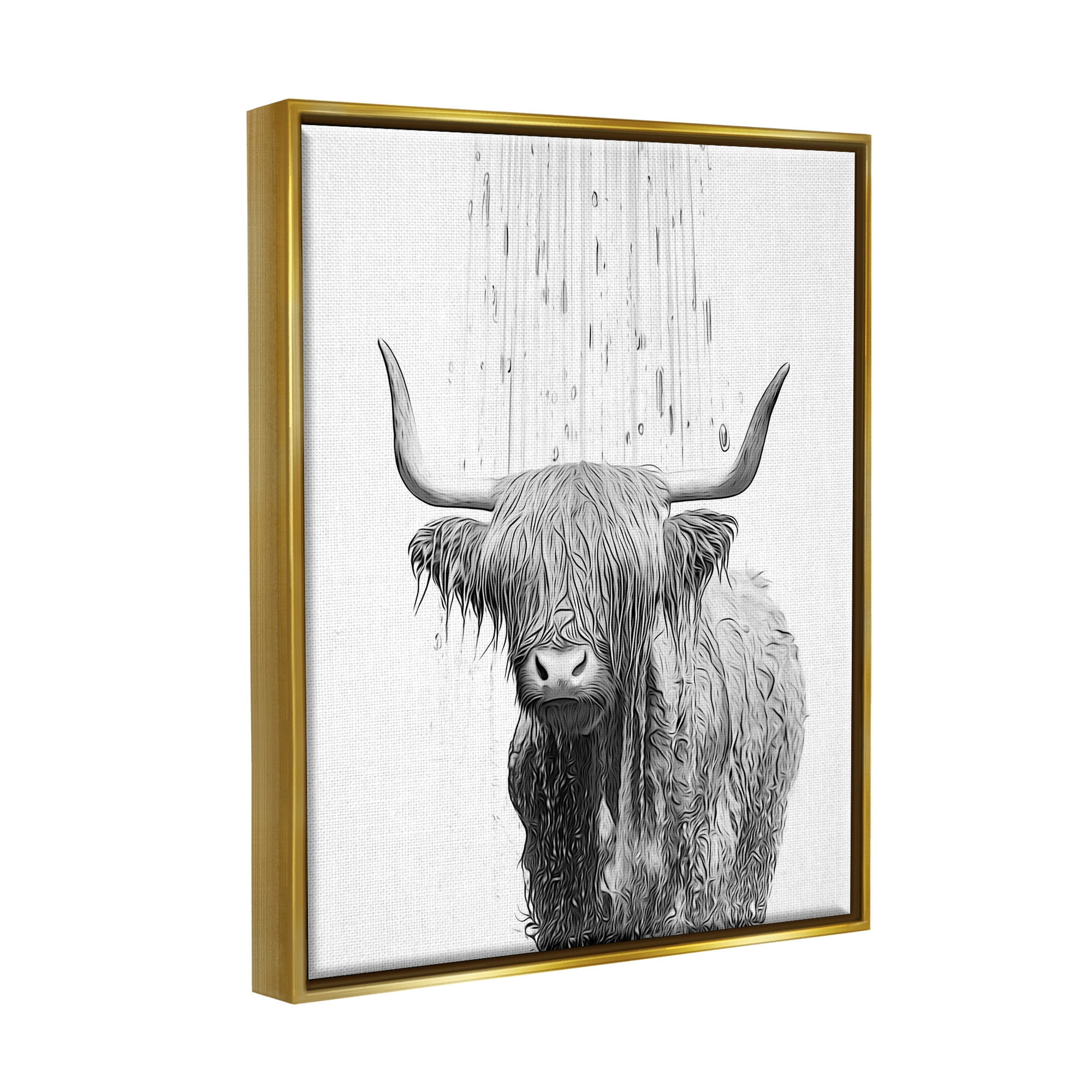 Stupell Industries Cattle Bathroom Splash Animals & Insects Painting Gold Floater Framed Canvas Art Print Wall Art, 17 x 21