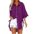 thumbnail image 2 of Jsaierl 3/4 Sleeve Shirts for Women 2024 Fall Cotton Linen Button Down Shirts Oversized High Low Hem Blouses Comfy Lightweight Collared Solid Long Shirts, 2 of 6