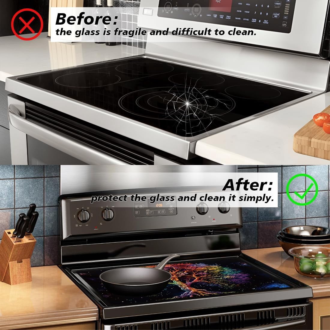Stove Cover Electric Stove Cover Rubber Glass Stove Top Protector Stove Cover Protector Counter Mat for Electric Stove and Ceramic Granite Tabletop (28.3x20.5 Inch Colorful Tree)
