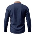 thumbnail image 4 of COMVALUE Men's Linen Shirt Long Sleeve Button Down Collar with Contrast Placket Regular Fit Casual Beach Tops (Navy, M), 4 of 7