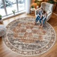 thumbnail image 2 of General Washable 9 ft Round Area Rug - Large Boho Rugs for Living Room Stain Resistant Carpet Vintage Tribal Rugs for Bedroom Kitchen Bathroom with Non Slip Backing Decor Floor Mat 9ft Brick, 2 of 15