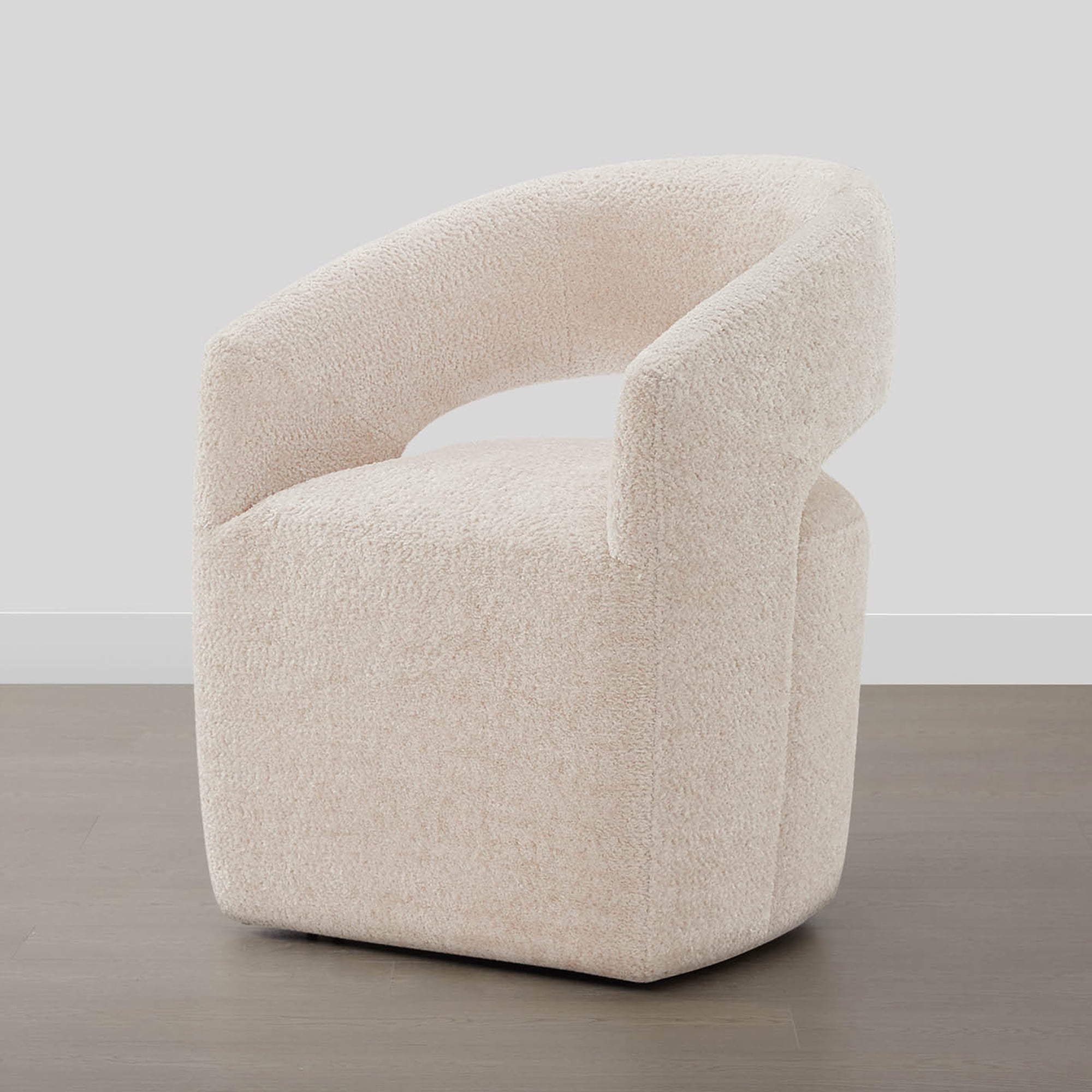 Spruce & Spring Barrel-Style Dining Chair with Upholstered Seat and Casters No Assembly Single, Beige-Fabric