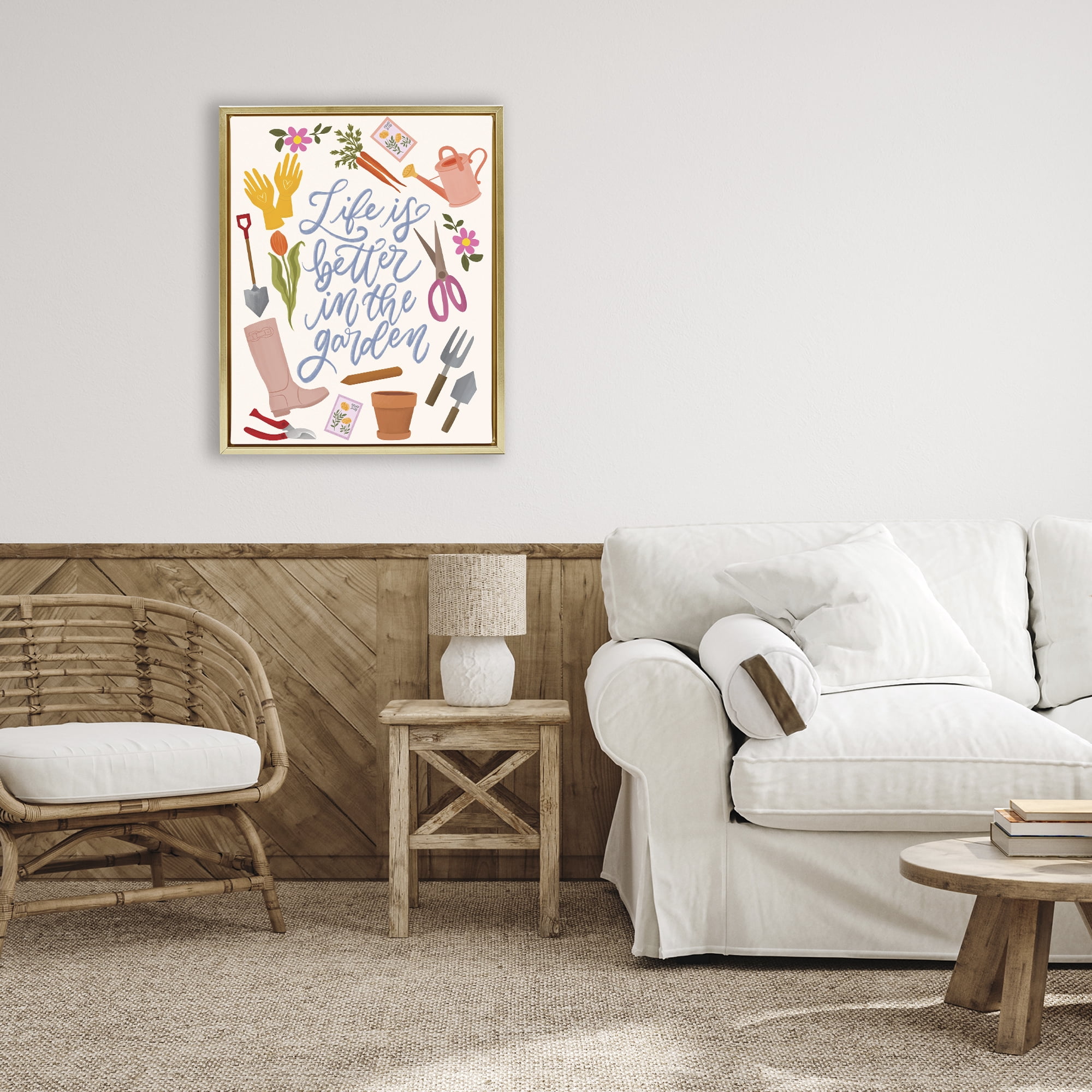 Stupell Industries Life In The Garden Gold Framed Floater Canvas Wall Art, design by Isabela Schielke