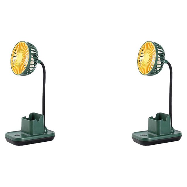 Injueey Ventilador de escritorio portátil recargable con soporte para teléfono, dispositivo de refrigeración para sala de estar, soporte Verde 2Conjunto