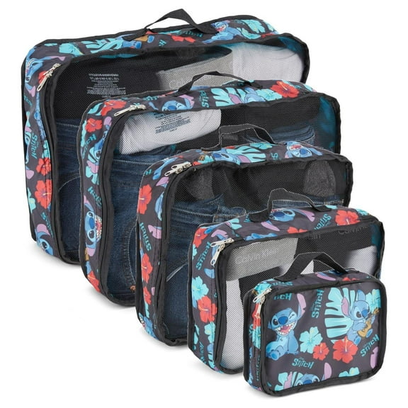 Disney Lilo and Stitch Packing Cubes, 5 Piece Set Travel Essential Packing Case Black