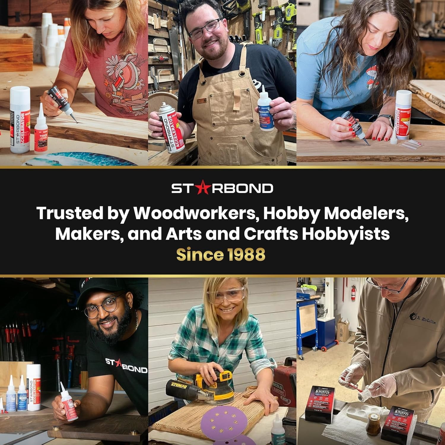 Starbond 2 oz. Black Medium Thick Premium CA Glue, 6 oz. Aerosol Accelerator Bundle, Cyanoacrylate Adhesive Super Glues for Woodworking, Wood Knots and Voids, Woodturning, Guitar, Hobby