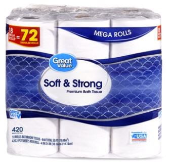 Great Value Soft & Strong Premium Bath Tissue, 18 Mega Rolls - Walmart.com