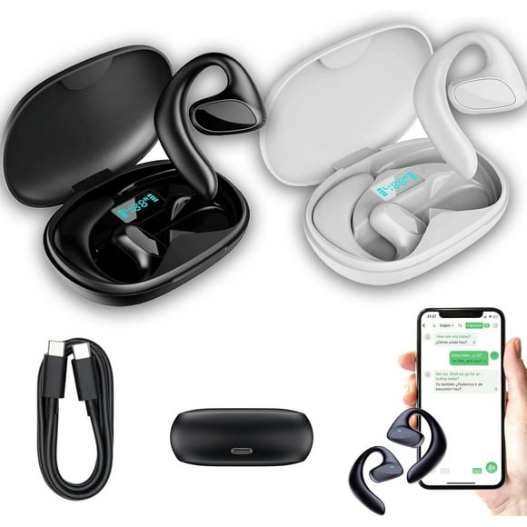 Talkbuds Translator, Qinux Talkbuds, Talk Buds Translator, 144 Languages & Accents, Ai Translation Earbuds Real Time for Travel Business Learning (Black+White)