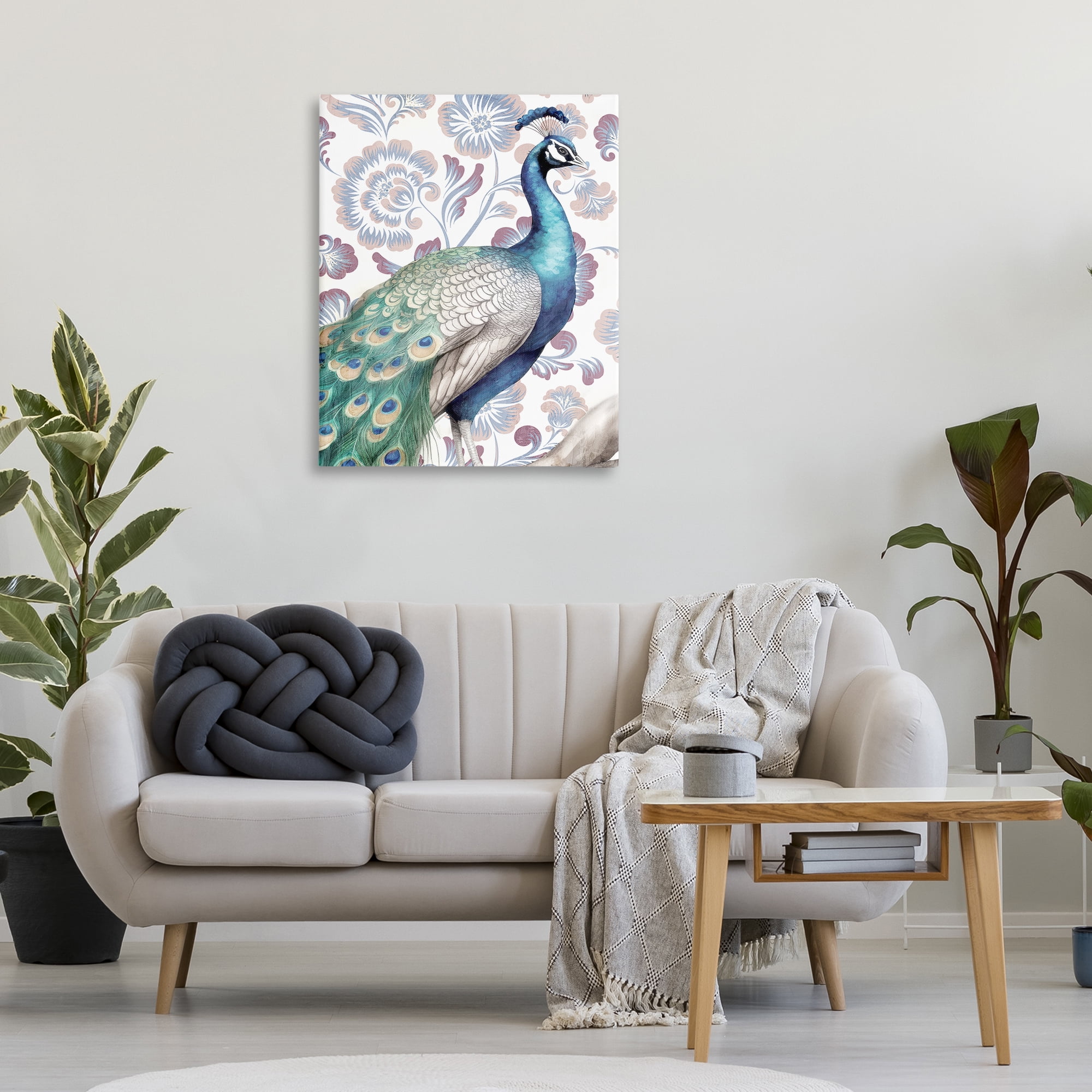 Stupell Industries Peacock on Vintage Florals Animals Painting Wrapped Canvas Art Print Wall Art, 30 x 40