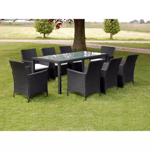 Anself 17 Piece Garden Furniture Set Poly Rattan Black Walmart Com Walmart Com