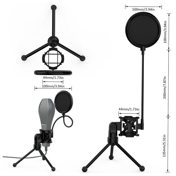 Yeacher Mini trépied de microphone de bureau avec support de micro  anti-choc et filtre anti-pop pour enregistrement en studio, diffusion en  ligne, chat, chant, réunion 