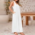 thumbnail image 3 of Fsqjgq Jumpsuits for Women White Overalls Trendy Casual Summer Rompers Sleeveless Jumpsuits Loose Baggy Rompers Wide Leg Pants Bib Overalls with Pockets Rompers Overalls for Women Loose Fit M, 3 of 7