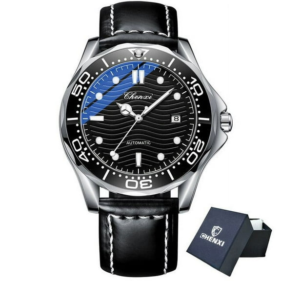 Chenxi Fashion Automatic Watch Top Brand Men Quartz Watches Date Waterproof Luminous Mechanical Wristwatch Leather Strap Clock - Mechanical Wristwatches