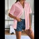 thumbnail image 4 of Camisa de Algodón con Botones y Dobladillo Enrollado para Mujer, de Corta, Informal, de Verano, con Cuello en V, para Playa. Rosa L, 4 of 8