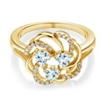 thumbnail image 2 of Gem Stone King 18K Yellow Gold Plated Silver Heart Sky Blue Aquamarine 3-Stone Ring for Women (1.07 Cttw, Heart Shape 4MM, Gemstone March Birthstone, Size 8), 2 of 4
