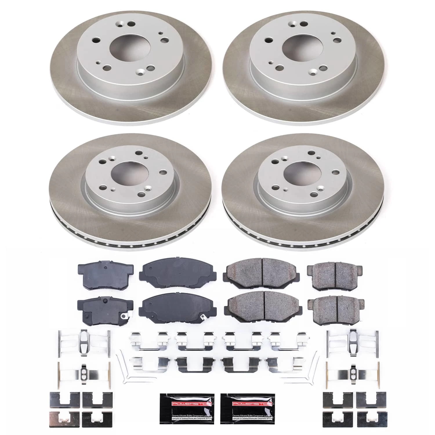 PowerStop Front and Rear Semi-Coated Rotor and Low-Dust Ceramic Brake Pad Kit SC6942