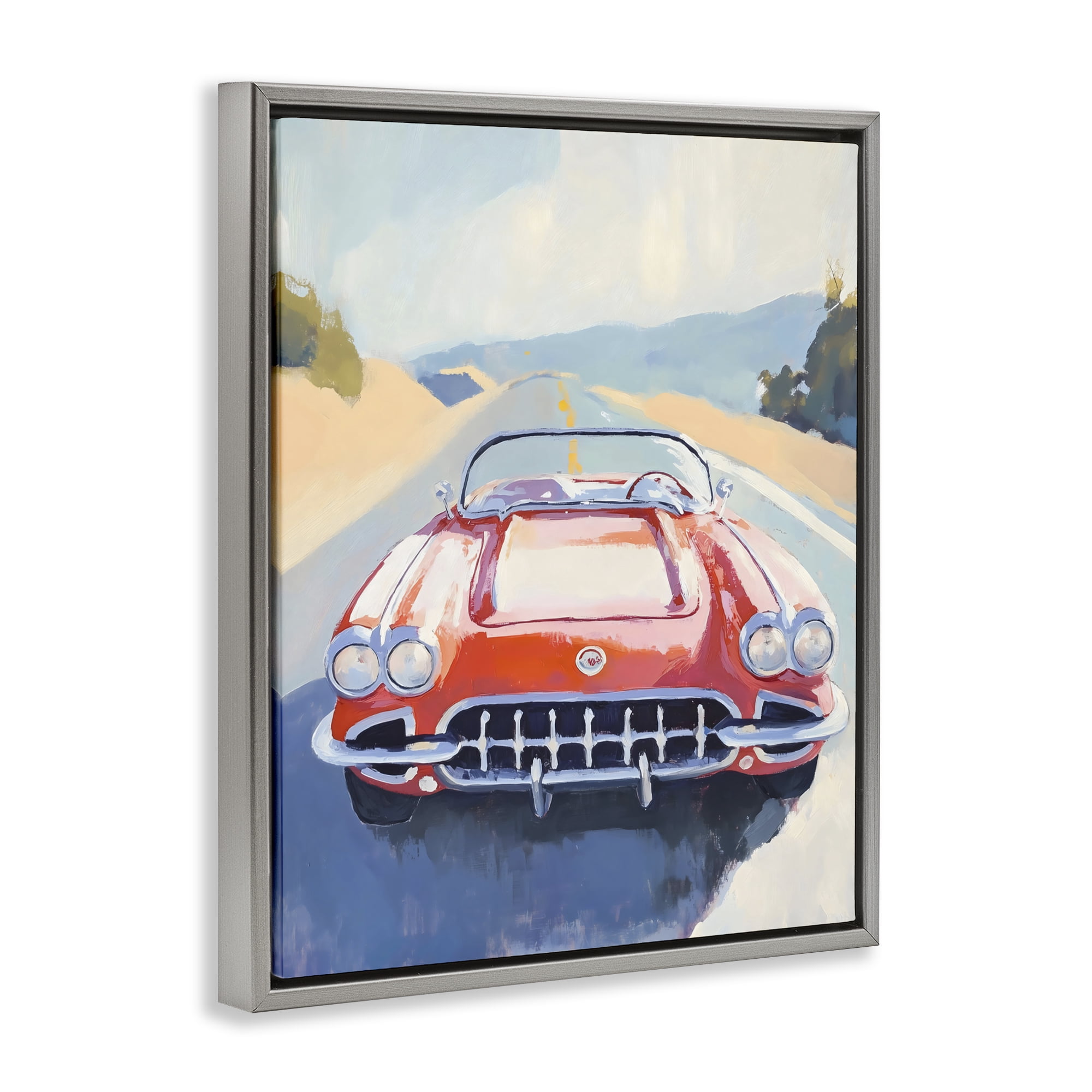 Stupell Industries Red Sports Car on Journey Gray Framed Floater Canvas Wall Art, design by The Prints Vibe