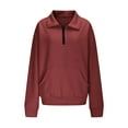 thumbnail image 6 of jtjvou Womens Fashion Sweatshirts Quarter Zip Fall Shirts Waffle Hooded Pullover Fall Long Sleeve Sweatshirt with Pocket Red L, 6 of 8