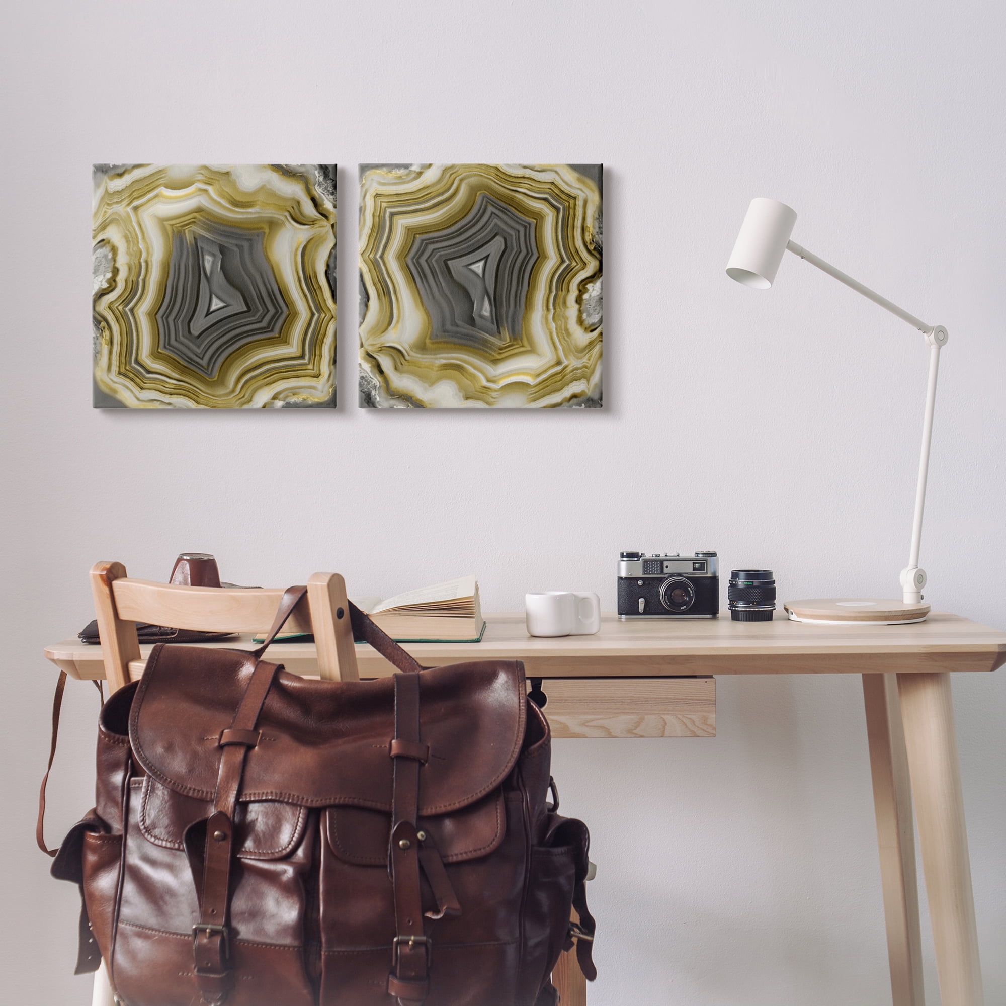 Stupell Abstract Gold & Grey Agate Nature Abstract Photography Gallery Wrapped Canvas Print Wall Art, Set of 2