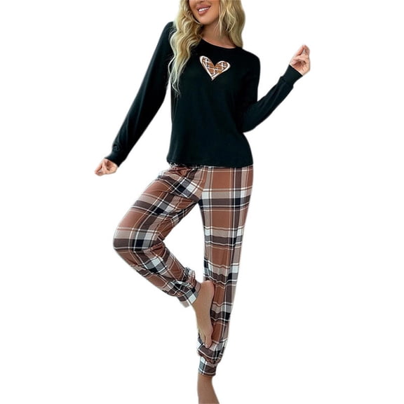 Summer Sales Womens Pajama Sets Soft Heart Print Long Sleeve Matching Loungewear Christmas Pajama Sets for Women 2 Piece