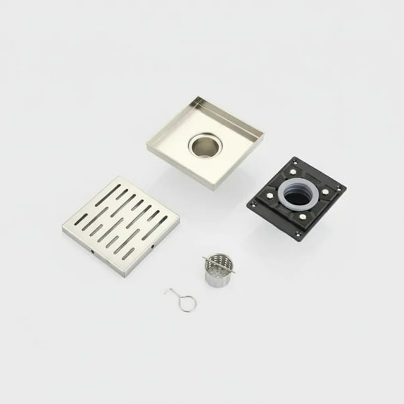 Luxury Linear Drain 6” x 6”- Full Kit with Flange - Silver